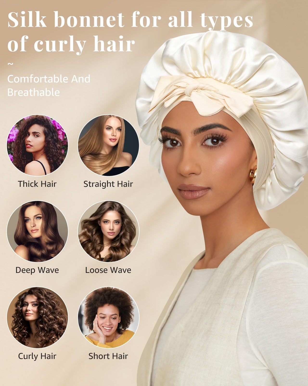 AWAYTR silk sleeping bonnet for women, 100% Mulberry silk with a band, two-layer design, soft and comfortable for hair protection.