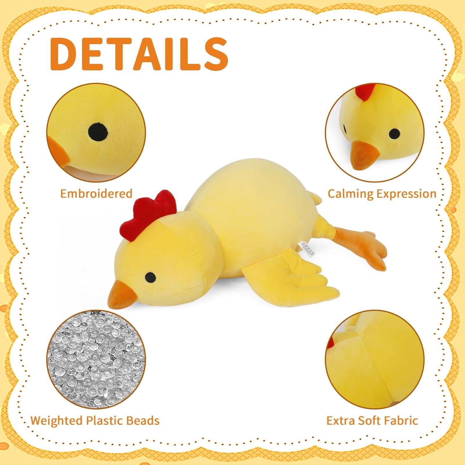 FLORVIV Weighted Chick 24-inch yellow plush toy for anxiety relief and cuddling