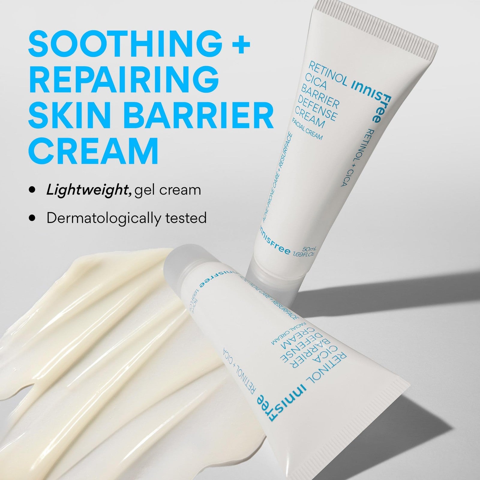 innisfree Retinol Cica Barrier Cream jar showing the moisturizer with a white and green design on the label