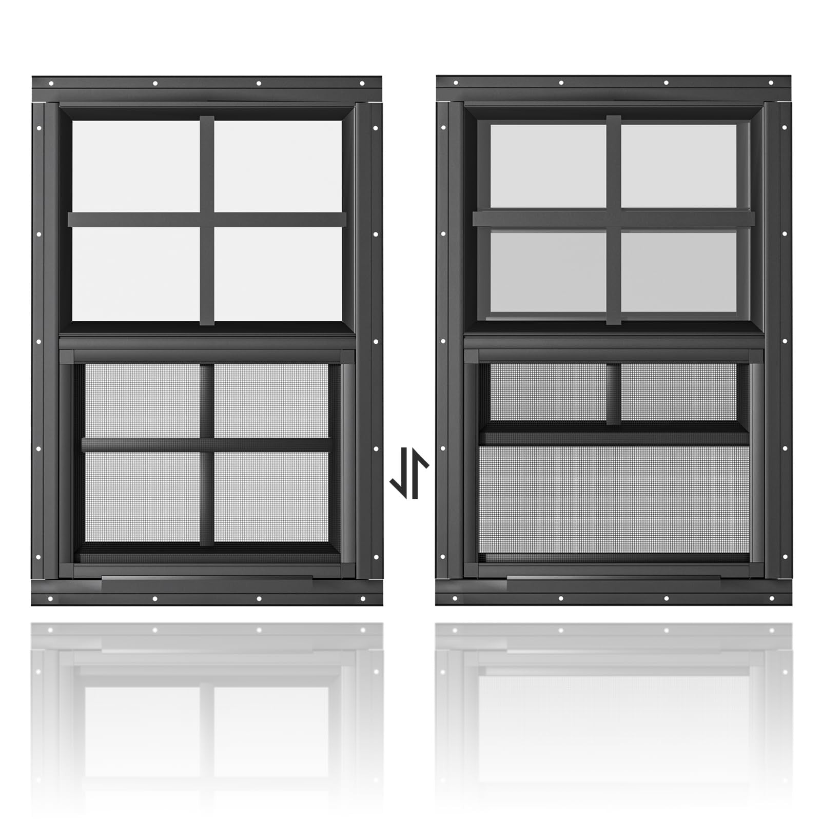 WRISIN 2-pack flush mount black shed windows, 12x18 inches, household window with clear glass and black frame.