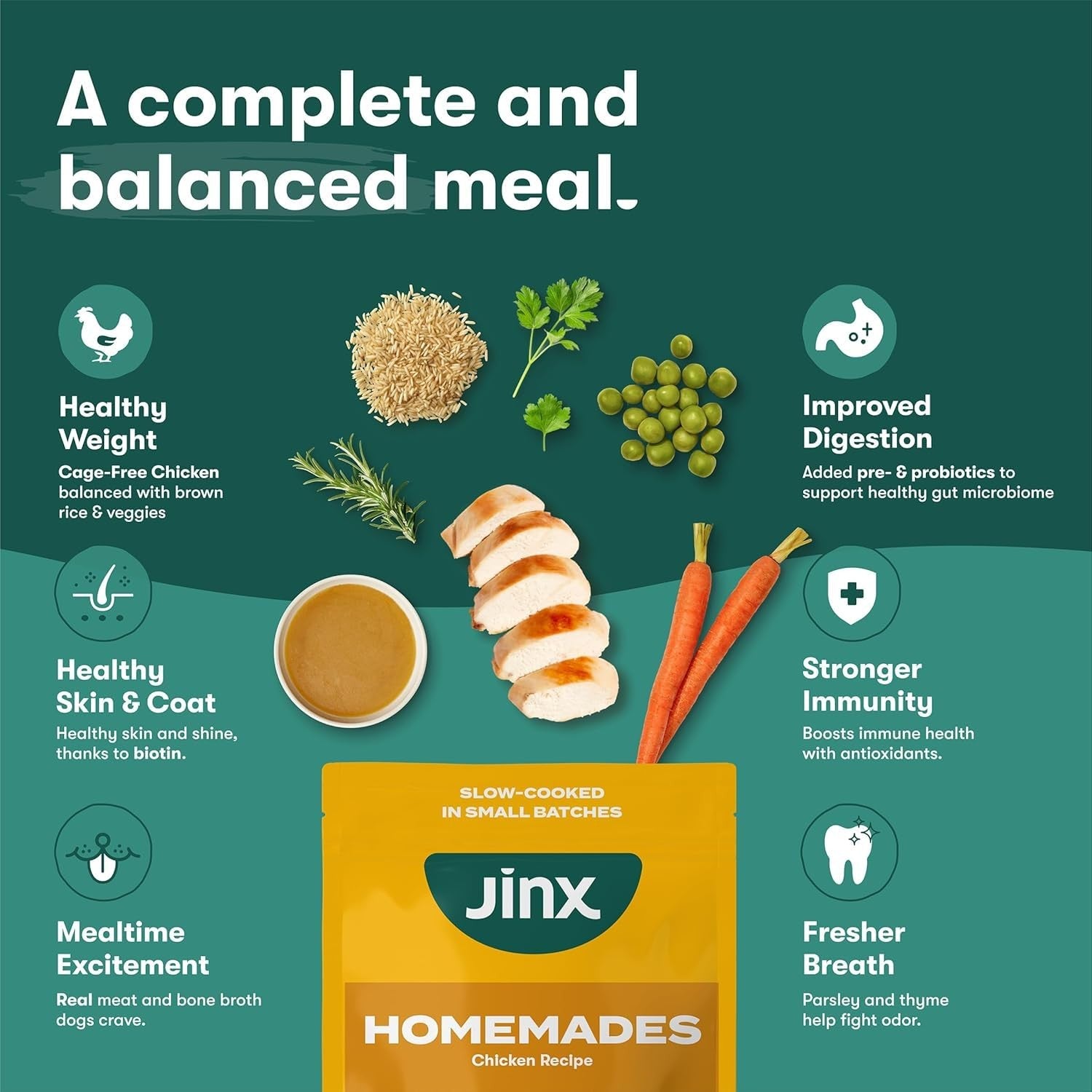 Jinx Wet Dog Food Topper Bundle featuring 9oz chicken and beef Homemades for dogs, shown in open cans with food inside.