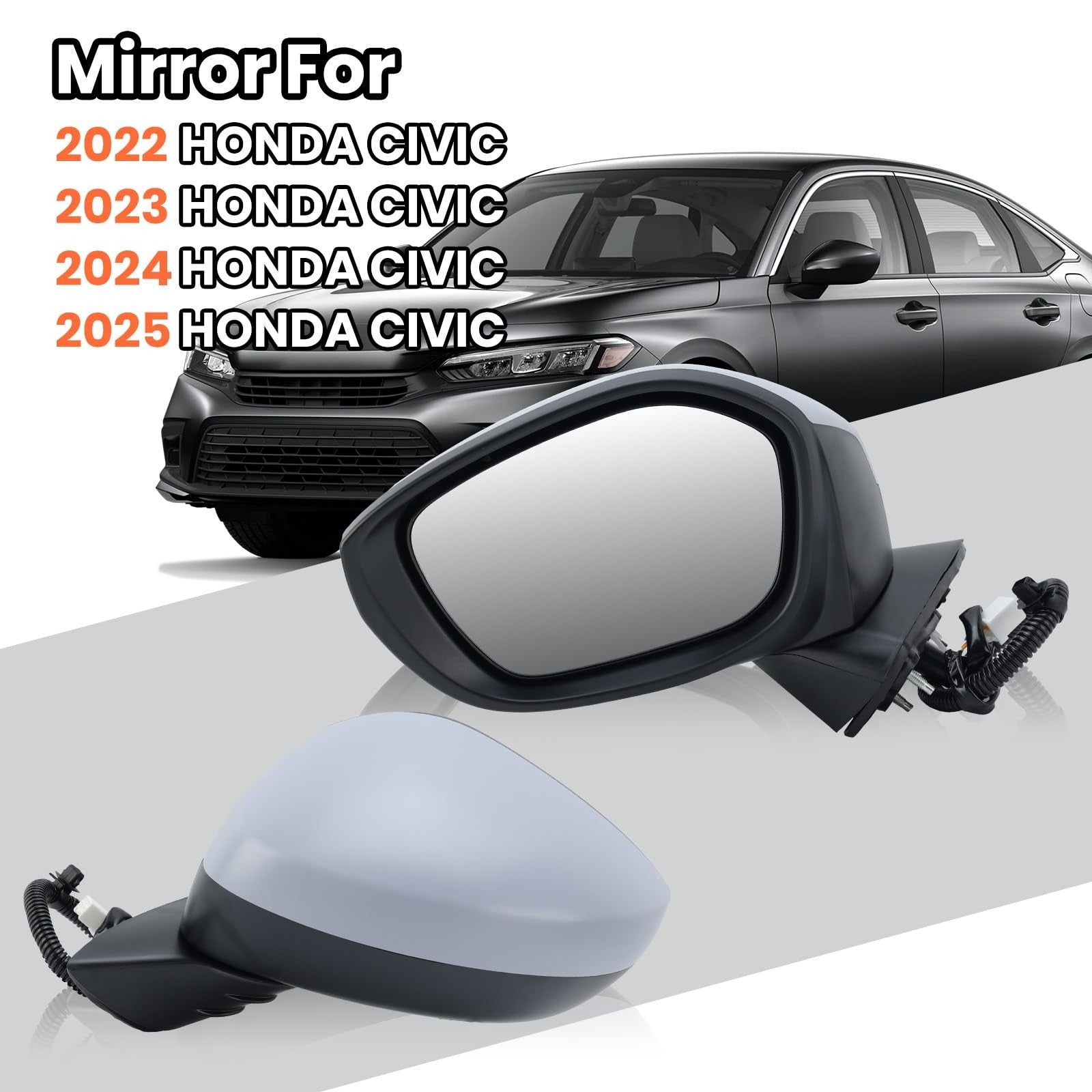MOFOAP left driver side mirror for 2022-2023 Honda Civic Sedan and Hatchback, showcasing the mirror assembly and mounting details.