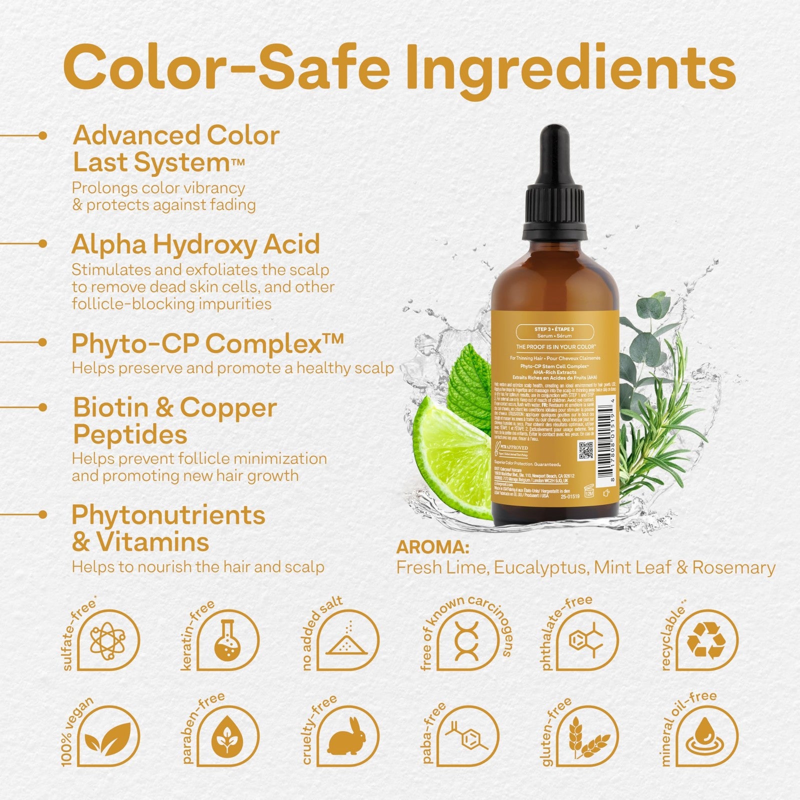 Colorproof Biorepair scalp and follicle care serum bottle with fresh leaf label, 3.4 fl oz, designed to strengthen hair follicles.