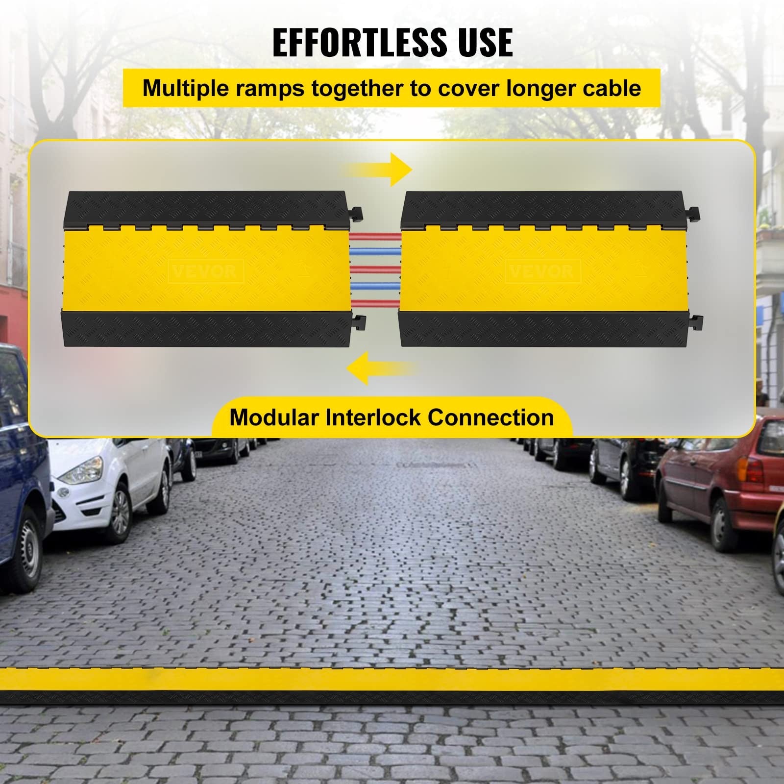 Happybuy 5-channel rubber cable protector ramp for heavy-duty cable management and protection on floors and walkways
