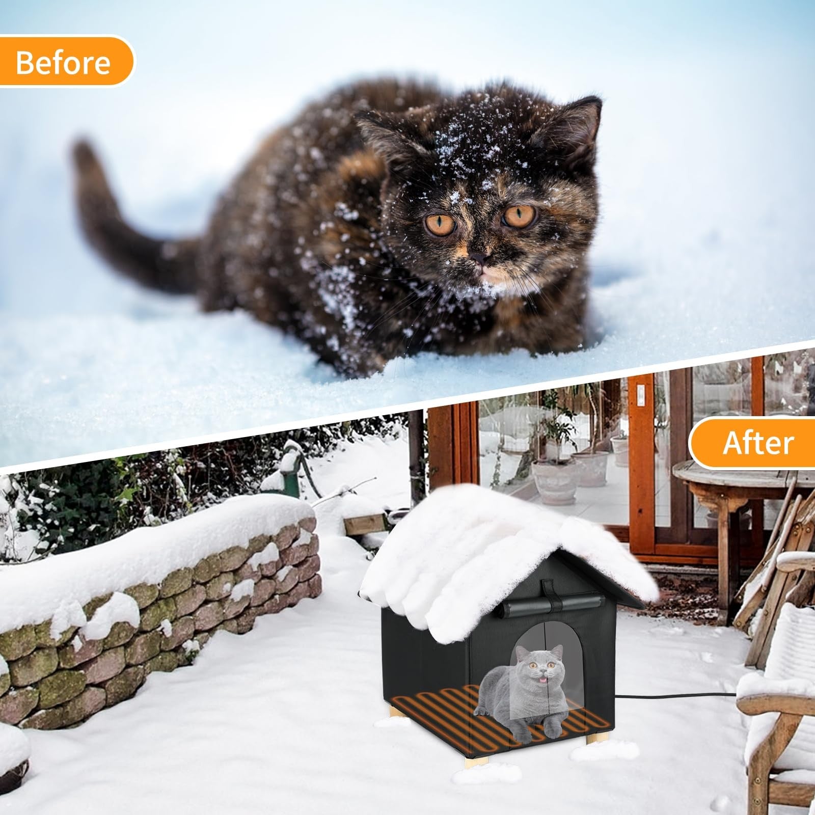 Rypet heated outdoor cat house with waterproof, insulated design, elevated shelter for winter outdoor cats
