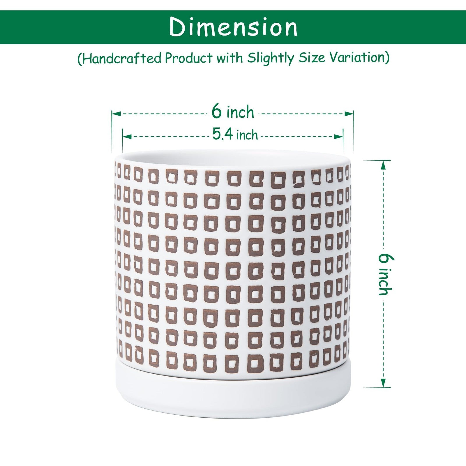 D'vine Dev set of 2 6-inch ceramic planter pots with drainage holes and saucers, ideal for indoor plants.