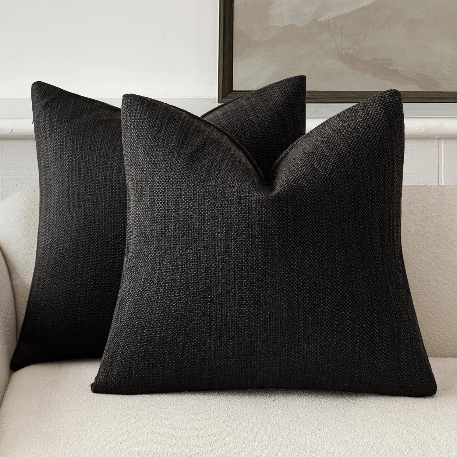 Foindtower set of 2 decorative burlap linen throw pillow covers with textured farmhouse style design, perfect for rustic decor.