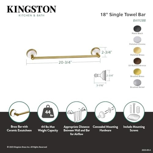Kingston Brass Victorian 18-inch towel bar in oil rubbed bronze, stylish bathroom accessory with elegant design.