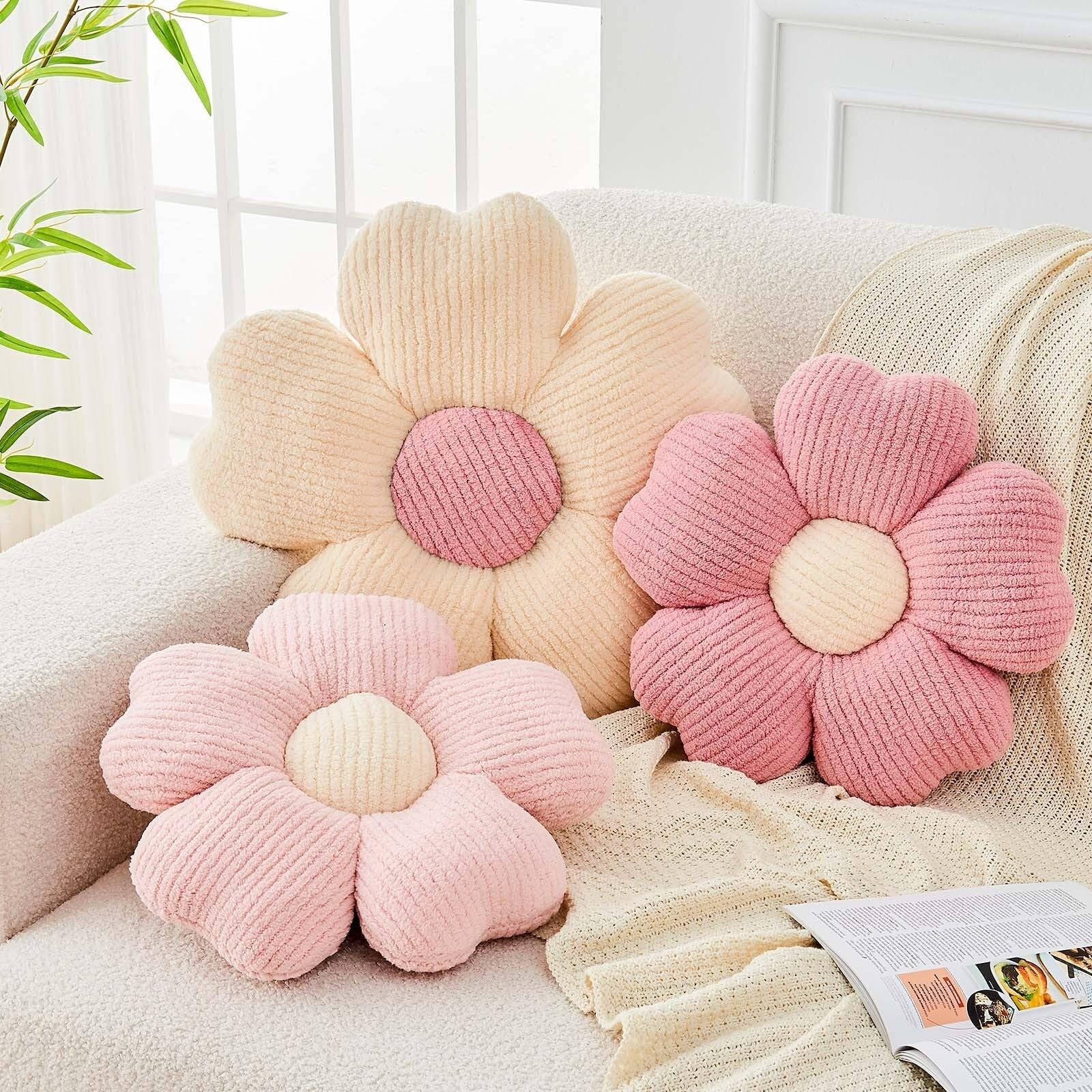 Kcvvcr flower-shaped throw pillow with colorful floral design, soft decorative cushion for sofa or bed decor