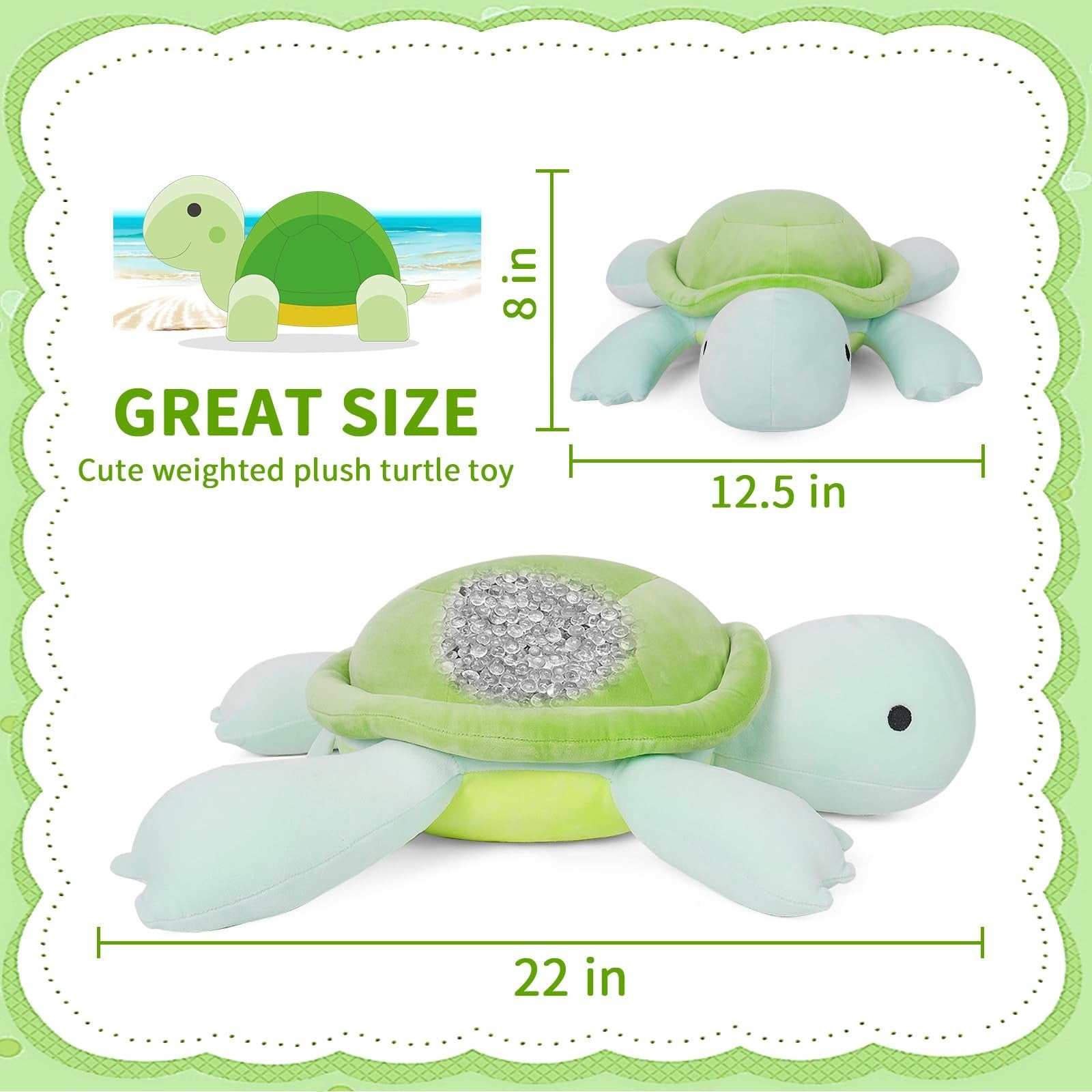 Weighted sea turtle plush toy 22-inch green soft stuffed animal with 4.2lb weight for cuddling and lumbar support