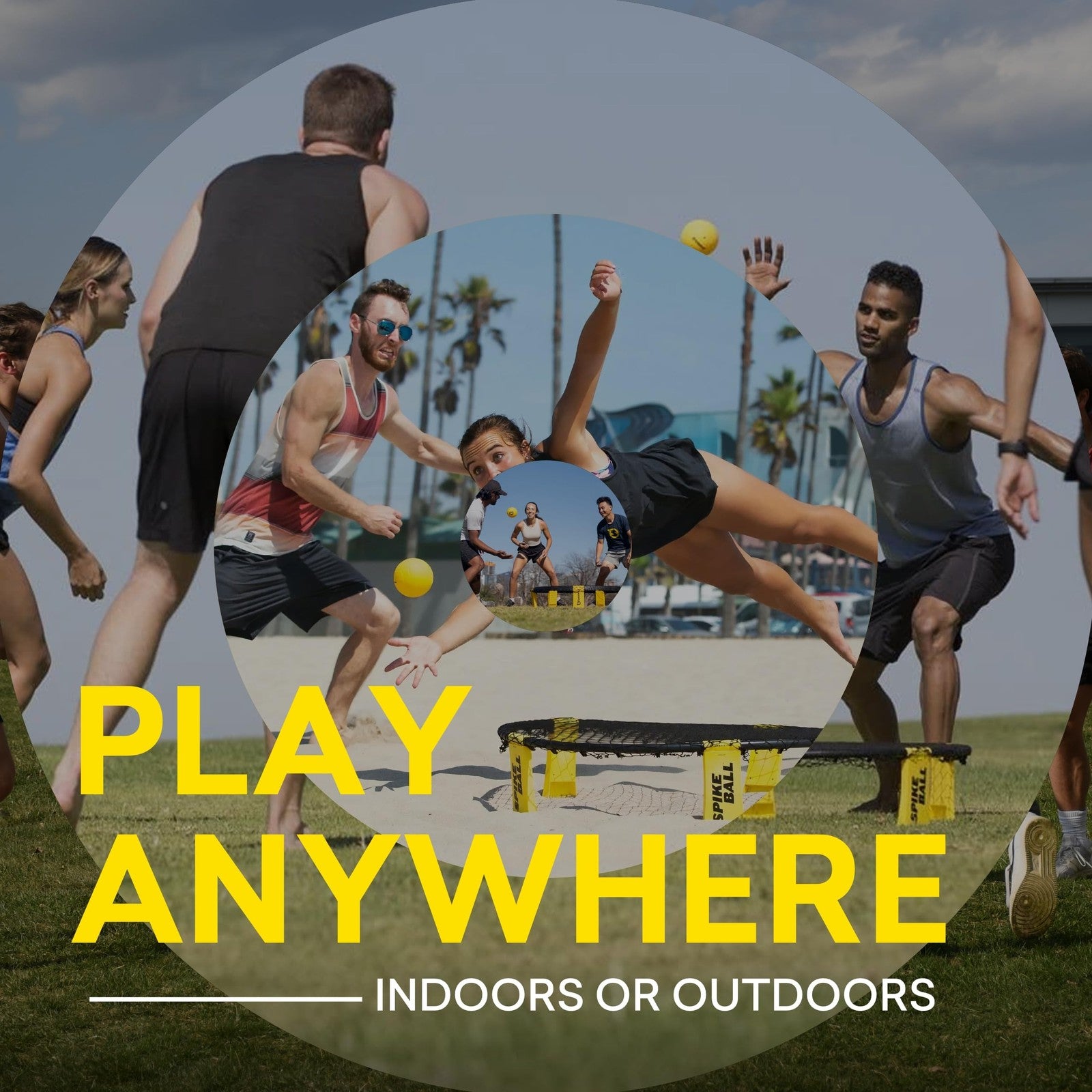Spikeball The Original Kit 1-Ball Game Set outdoors, showing the round net and ball for yard or camping play.