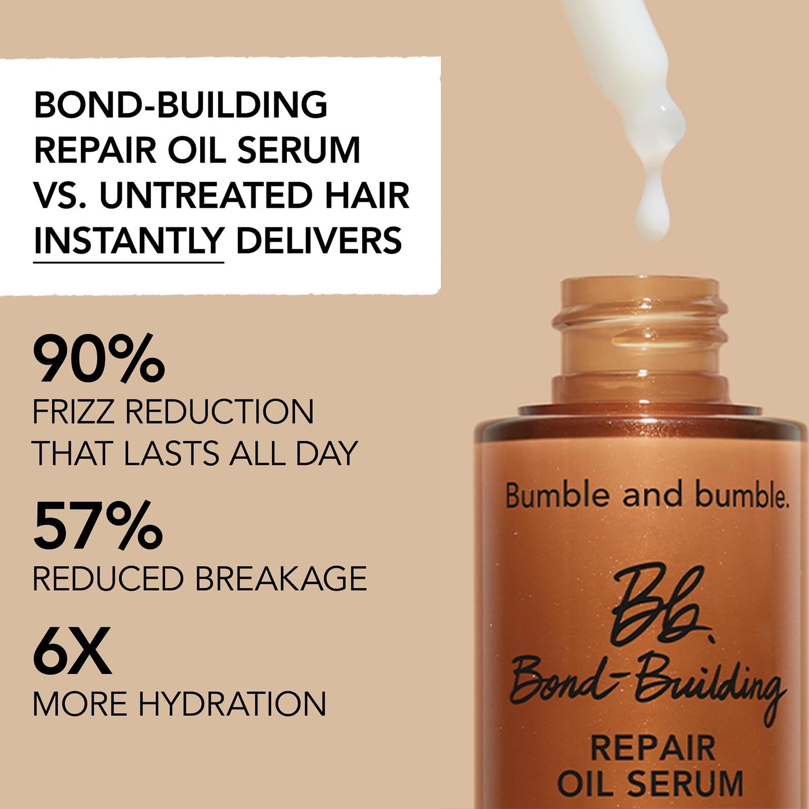 Bumble and bumble Bond-Building Hair Repair Oil serum bottle with dropper for damaged hair treatment.
