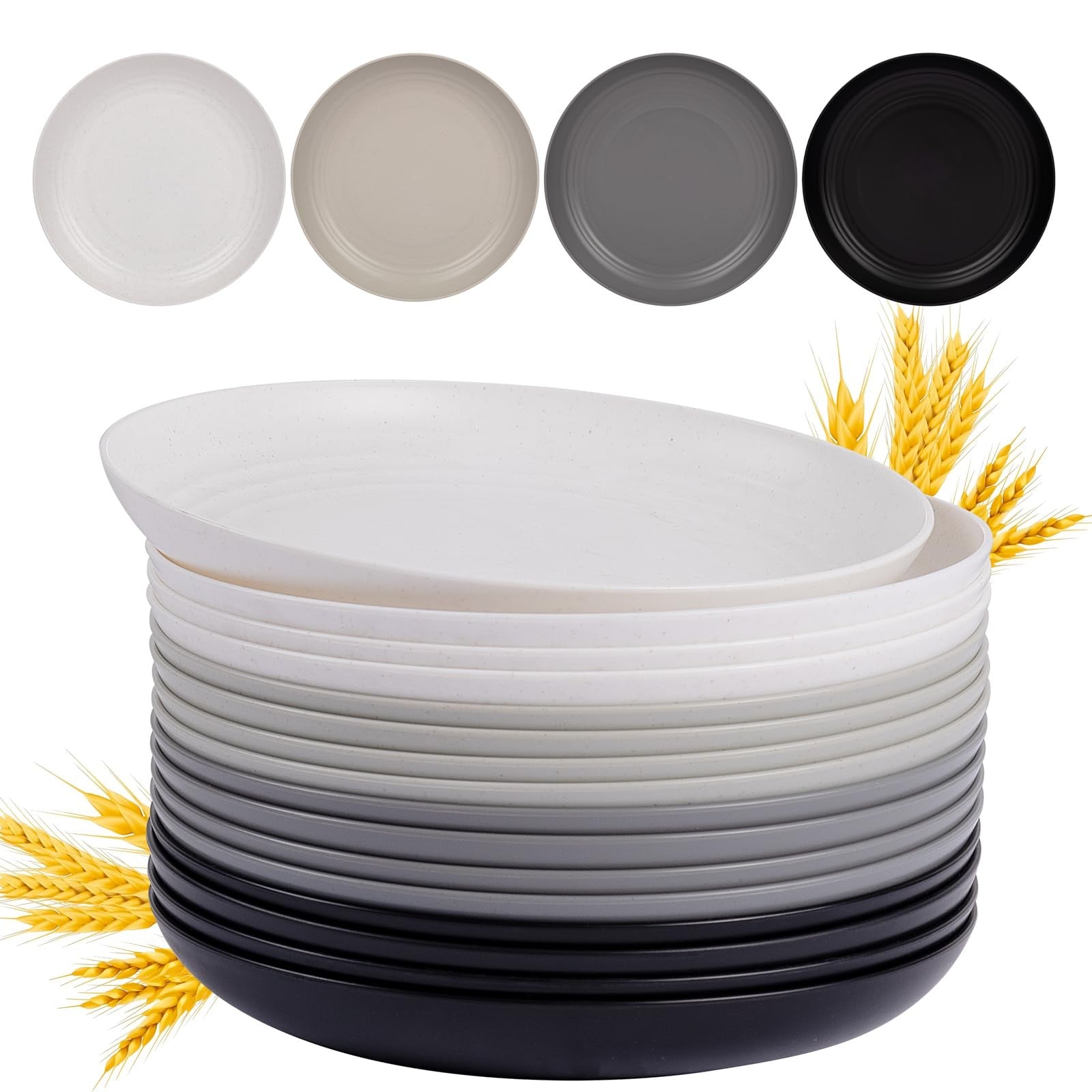 Supernal 10-inch wheat straw dinner plates, reusable and durable plastic plates, suitable for everyday dining and dishwashing.