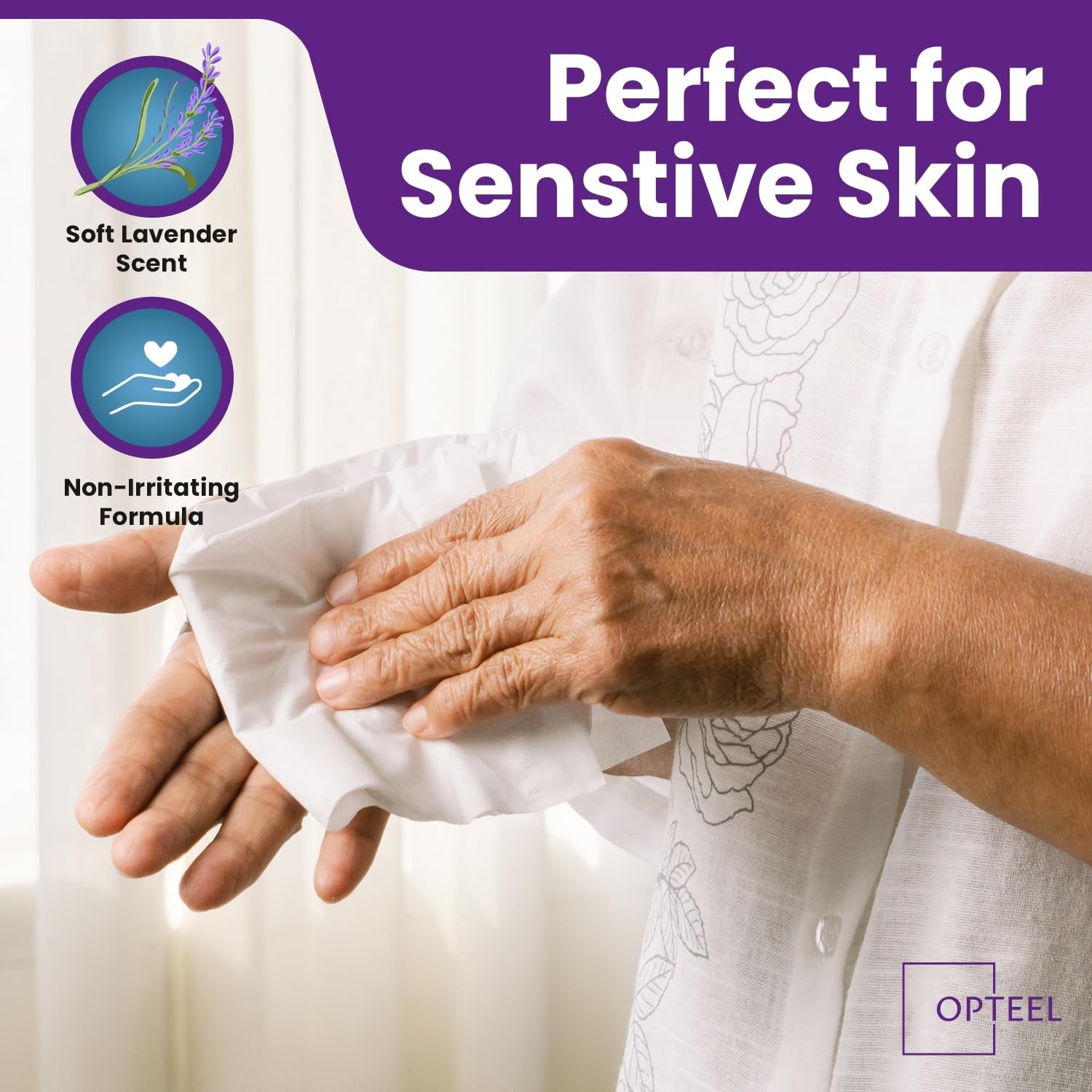 OPTEEL adult wet wipes with lavender scent, soft disposable washcloths, 720 count pack, suitable for gentle cleansing.