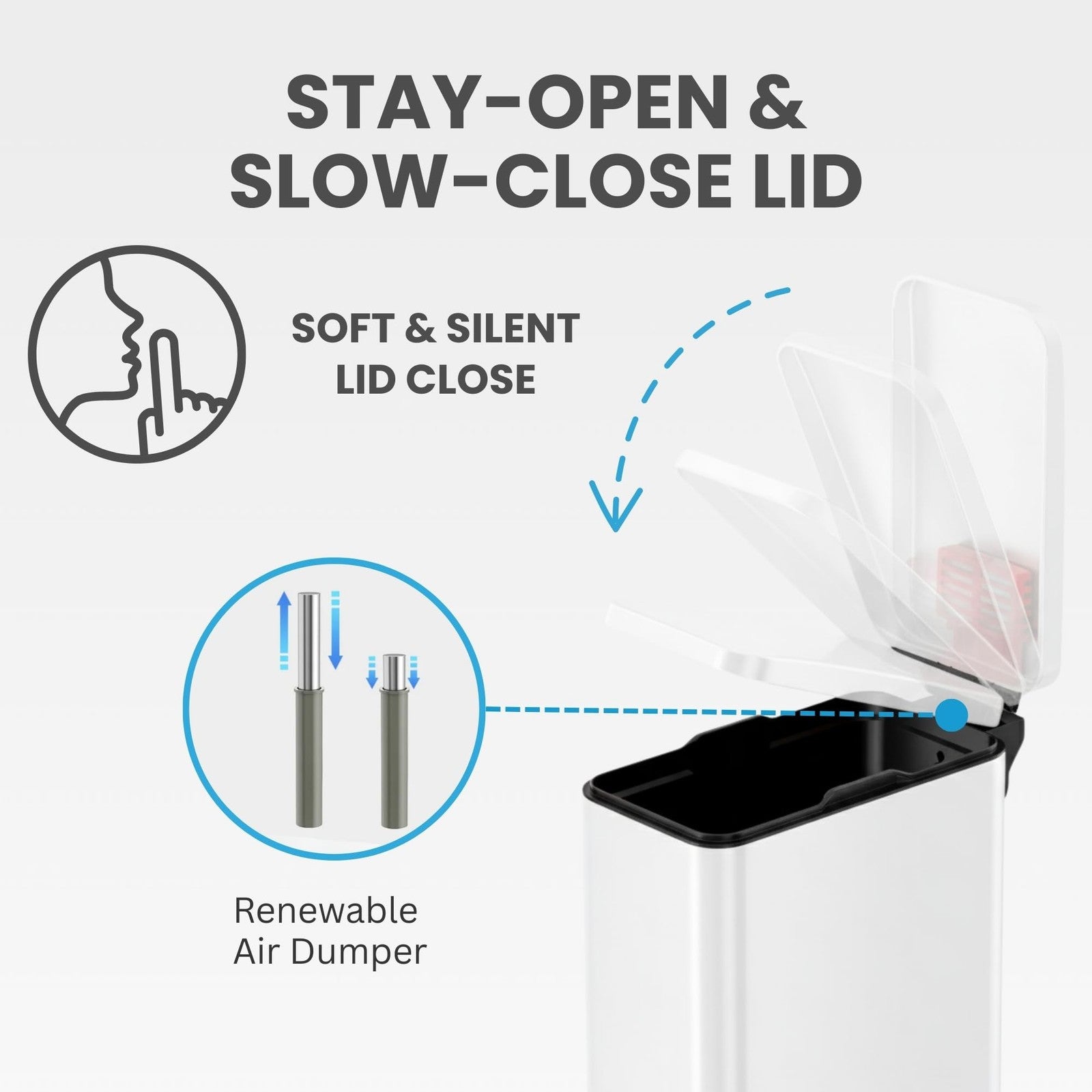 iTouchless 3-gallon slim bathroom trash can with lid and odor filter, featuring soft-step pedal for hands-free opening.
