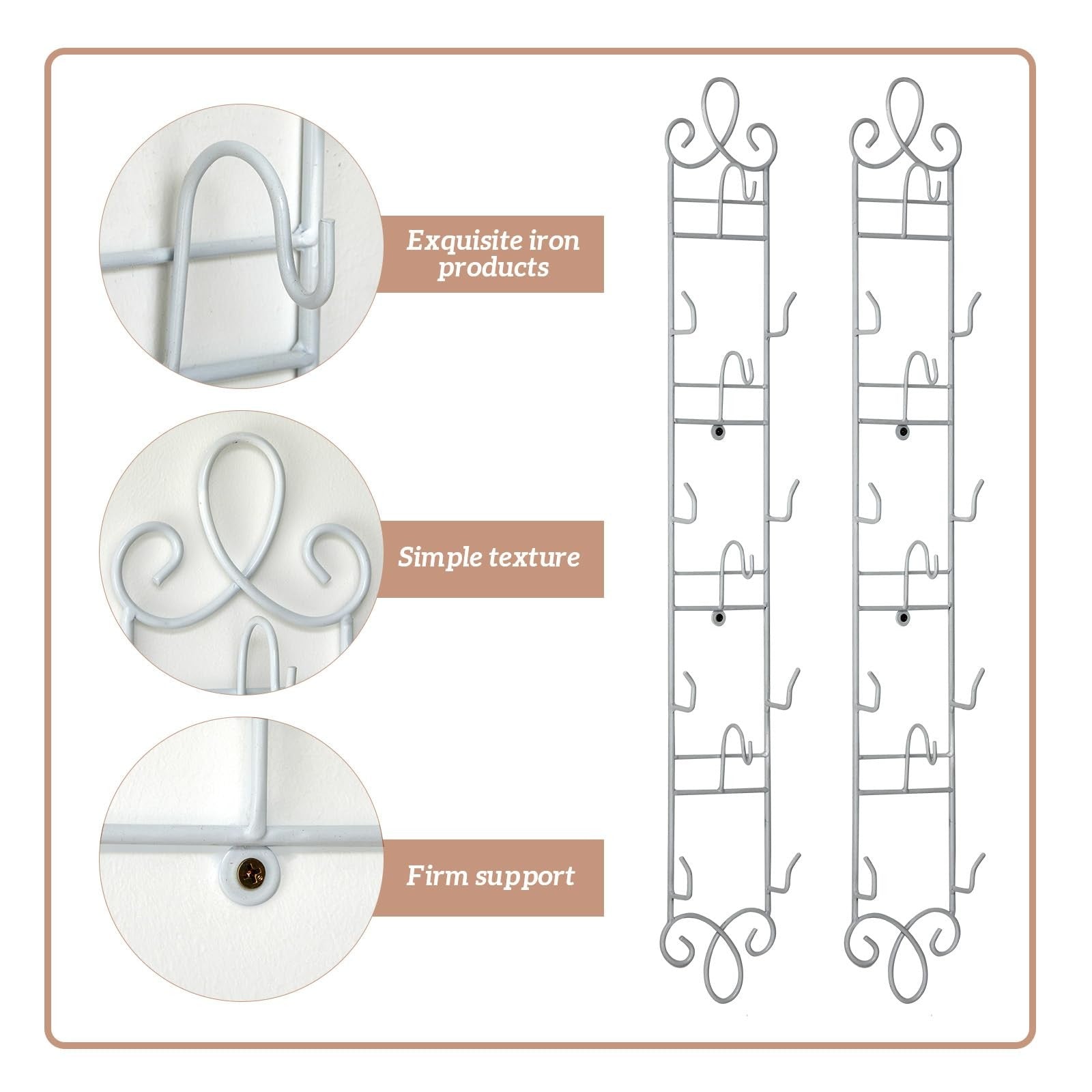 Blulu 2-piece wall-mounted metal tea cup and saucer display rack with 4 tiers for organized mug storage