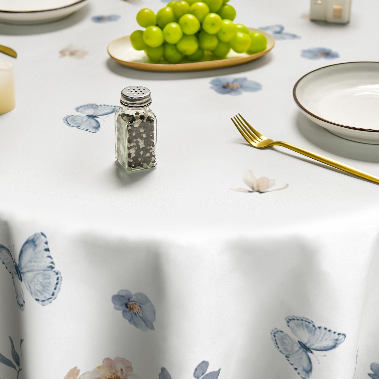 Horaldaily spring round tablecloth with watercolor floral design, 90×90 inches, washable and suitable for seasonal dining decor.