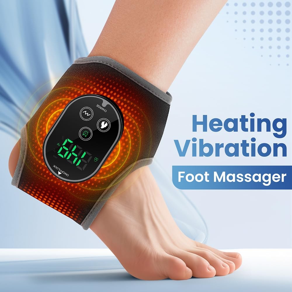 BETOLEAN foot and ankle massager with heat therapy for pain relief, showing the device on a person's ankle.