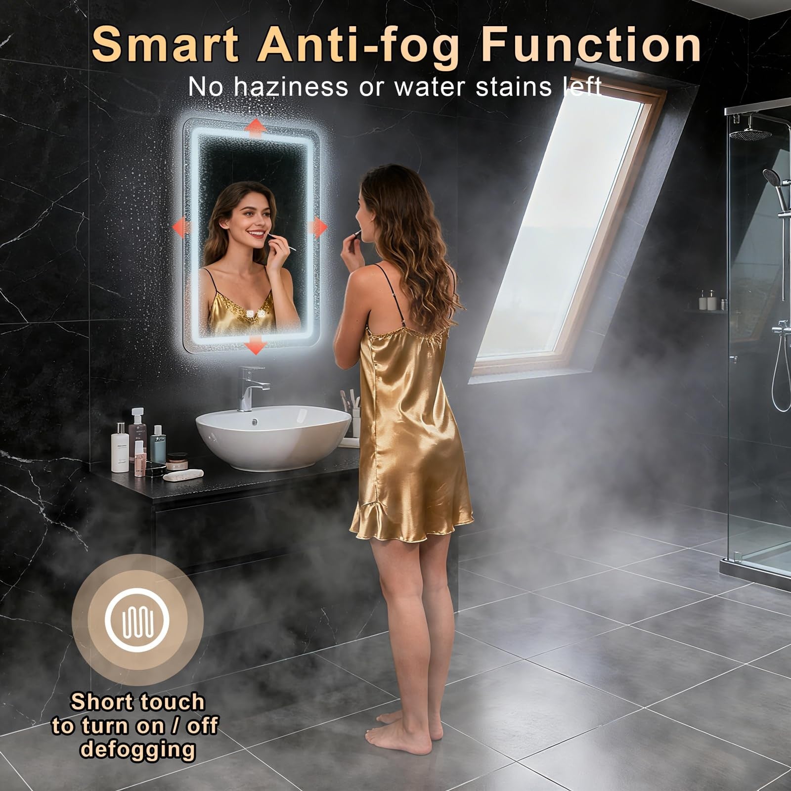 WARM&LOVE LED bathroom mirror, 16x24 inch anti-fog mirror with built-in lights and stepless dimming, suitable for modern bathrooms.