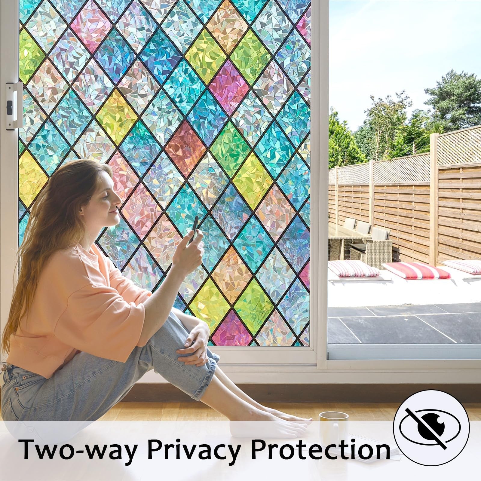 Bectosy stained glass window film with decorative design, static cling privacy, and UV protection for home windows.