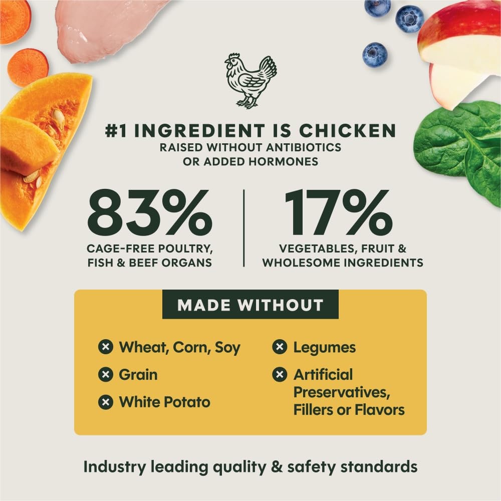 Instinct Puppy Freeze-Dried Dog Food with chicken, grain-free, featuring 3x more meat in a natural, wholesome presentation.