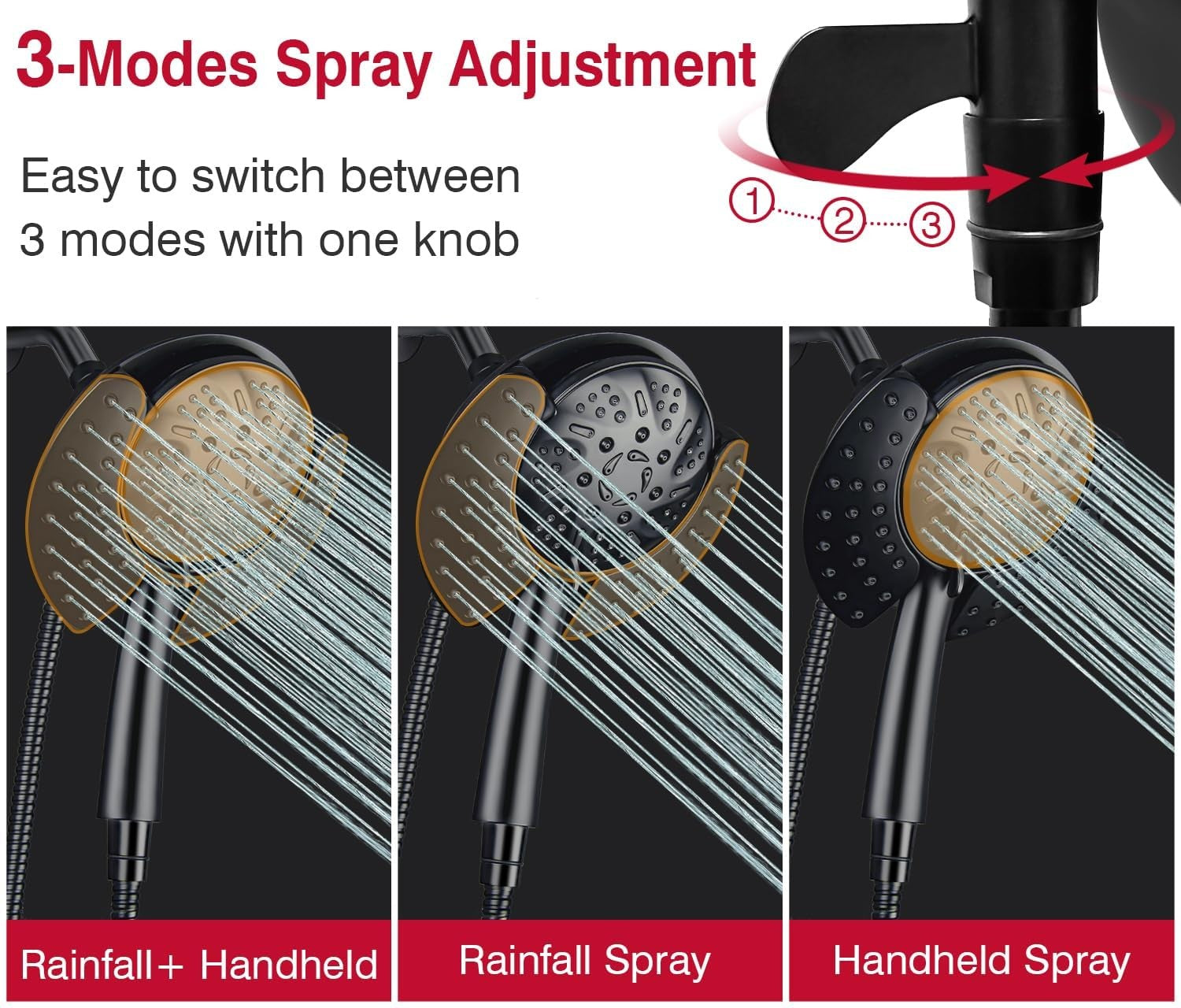 GRICH 2.5GPM high pressure shower head with detachable hand shower, chrome finish, and adjustable spray settings.