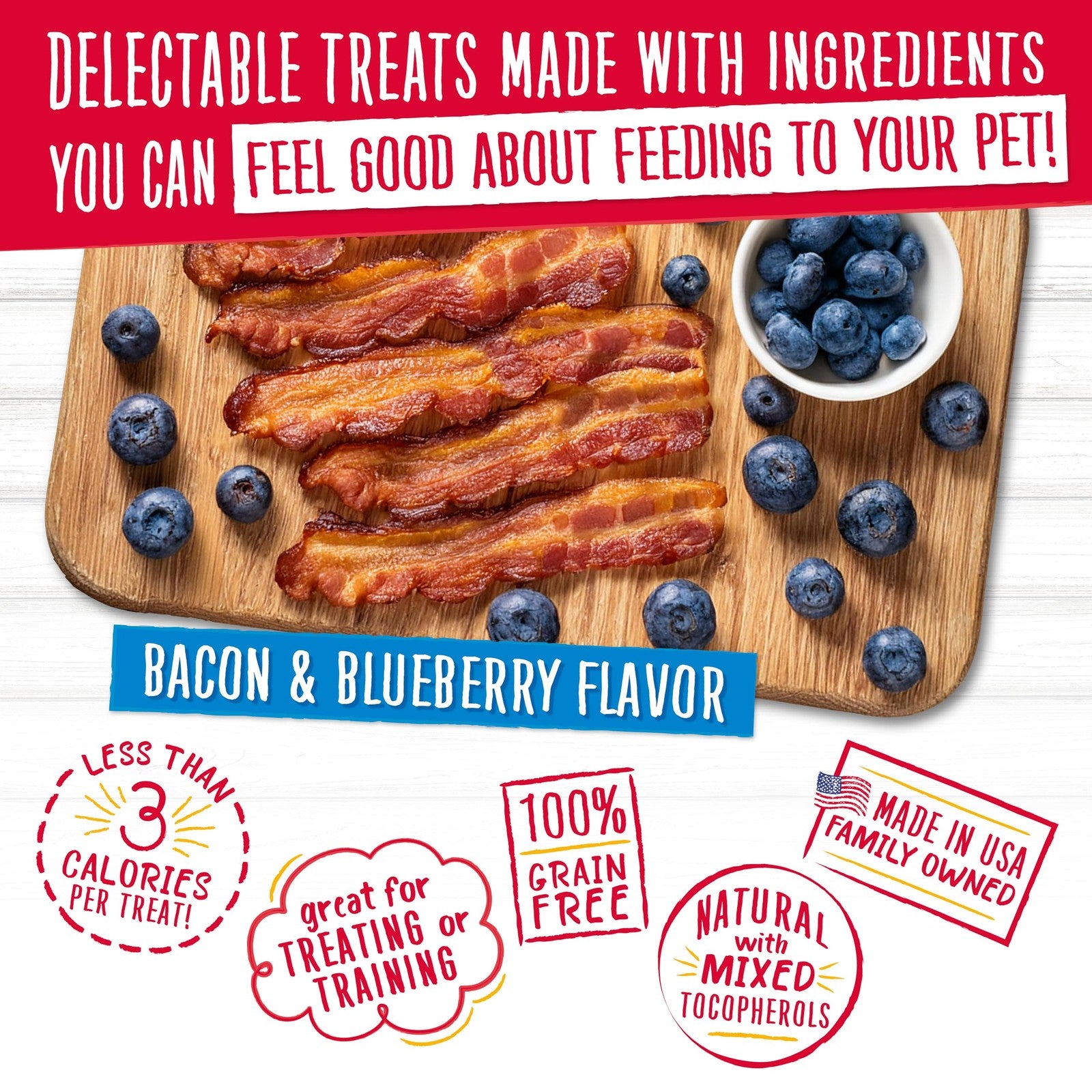 Charlee Bear dog training treats in a variety pack, crunchy low calorie snacks for all breeds, shown in a colorful container.