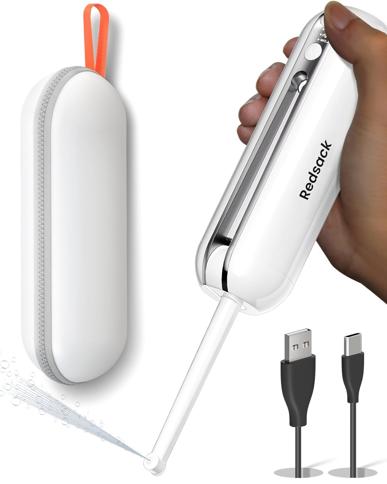 Redsack electric portable bidet for travel, rechargeable USB-C handheld high-pressure sprayer with ergonomic design.