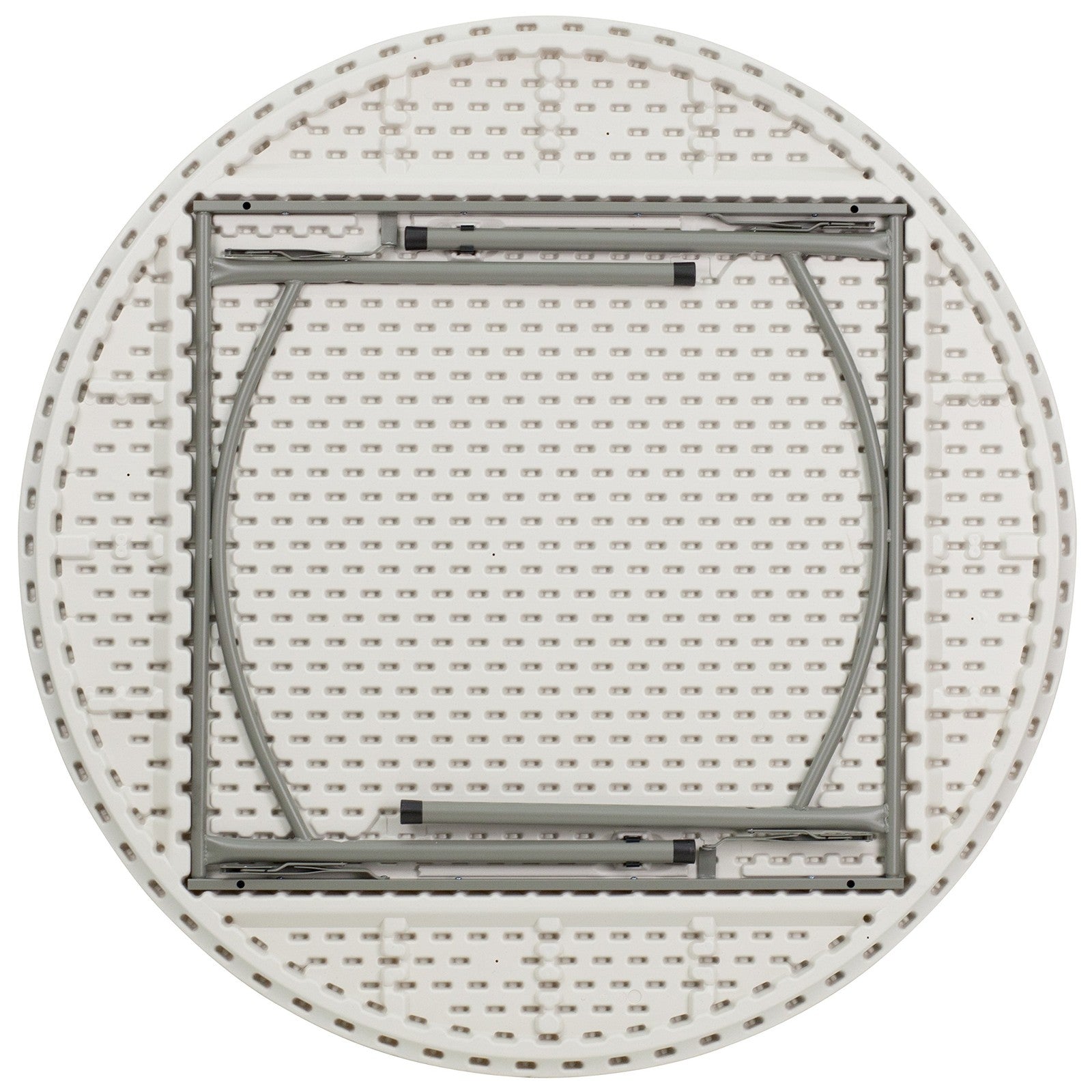 Flash Furniture Kathryn 5-foot round granite white plastic folding table, showing smooth surface and sturdy foldable design.