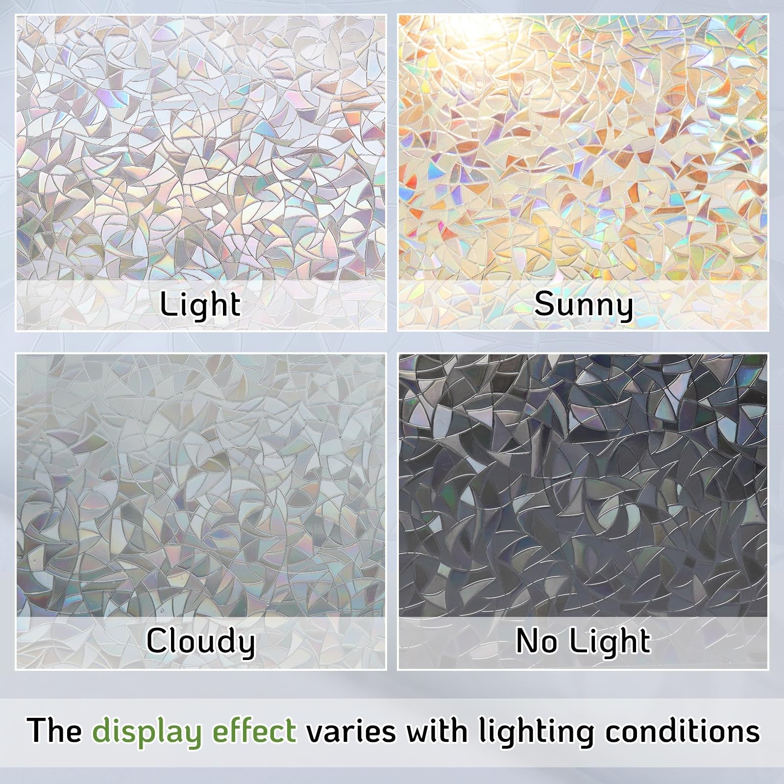 LUTE Rainbow Lute Window Privacy Film featuring 3D stained glass design on clear cling for decorative privacy.