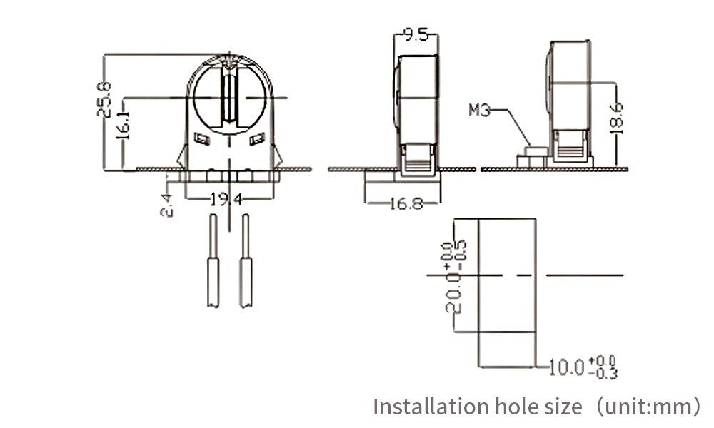 GXILEE T5 LED fluorescent lamp socket with G5 base, non-shunted turn type, showing the socket and G5 connectors.