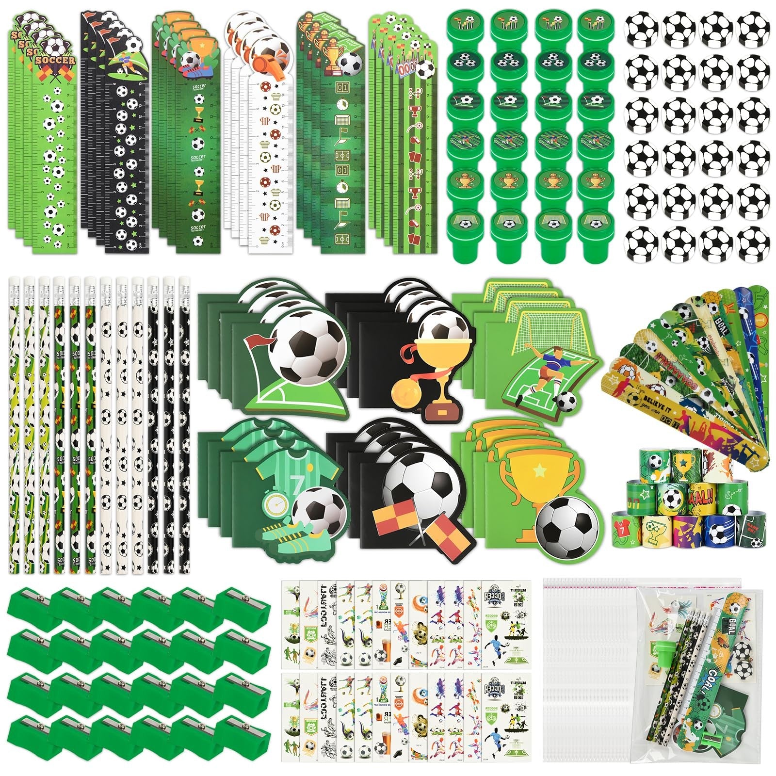 Ulema soccer-themed stationery set with 216 pieces, including gifts and birthday supplies featuring soccer designs and team motifs.