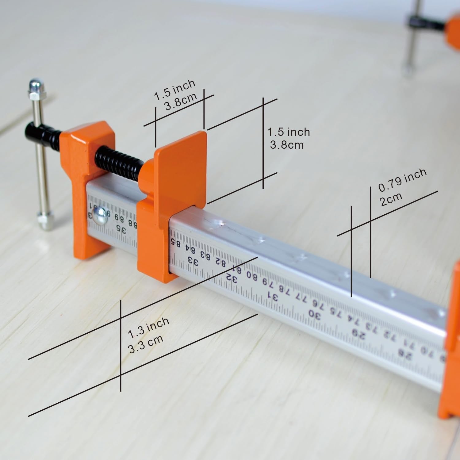 FEIRONG 48-inch bar clamps with built-in ruler, 2-pack, sturdy steel construction, and 330LB load capacity for woodworking projects.