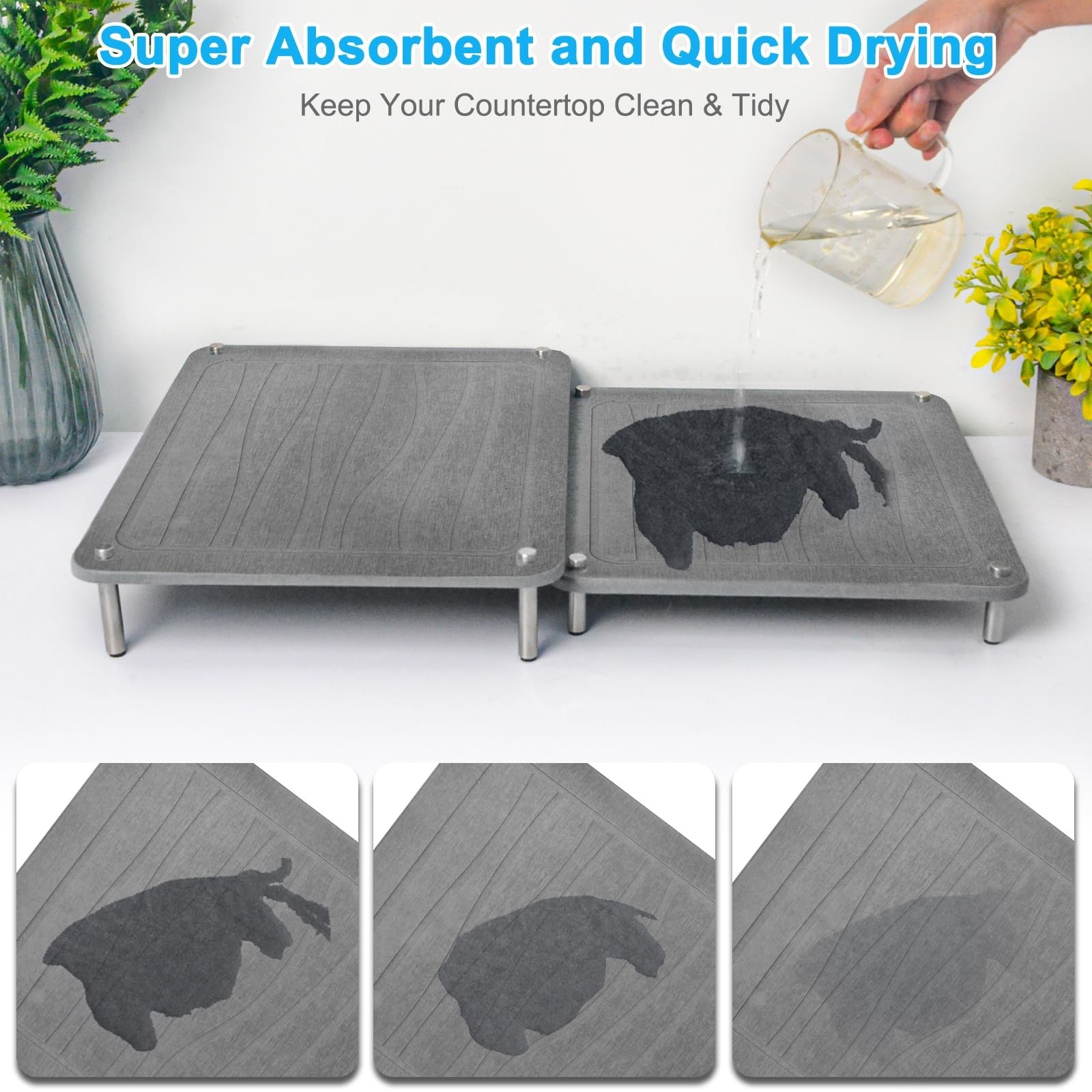 Wishfly 3-piece nesting stone drying mat set for kitchen counters, quick-drying stone dish drying mats for kitchen use