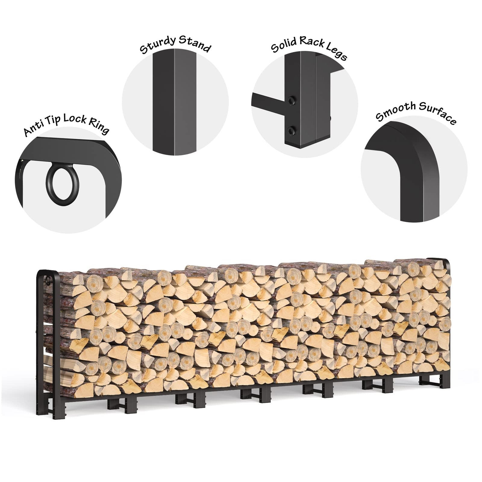 SunyesYoon 80-inch outdoor firewood rack with waterproof cover, heavy-duty metal log storage for outdoor use.