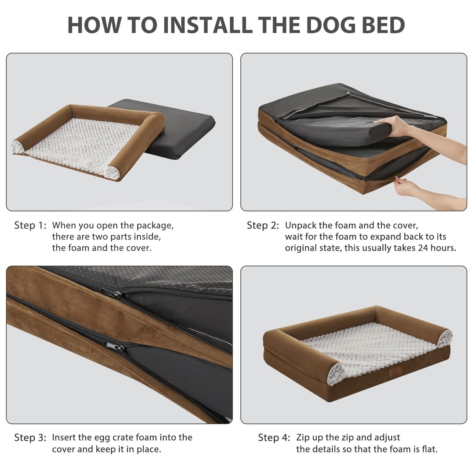 WNPETHOME orthopedic waterproof dog bed for large dogs with memory foam and plush fabric, providing comfort and support