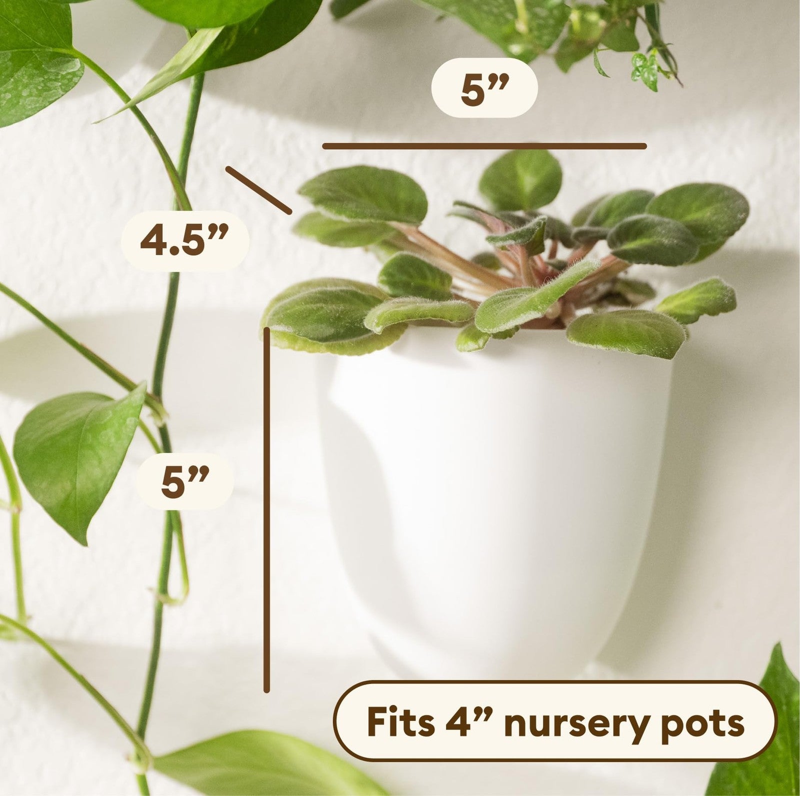 Make Good PlantPod Classic self-watering wall planter with white finish, holding indoor green plants in a vertical garden display.
