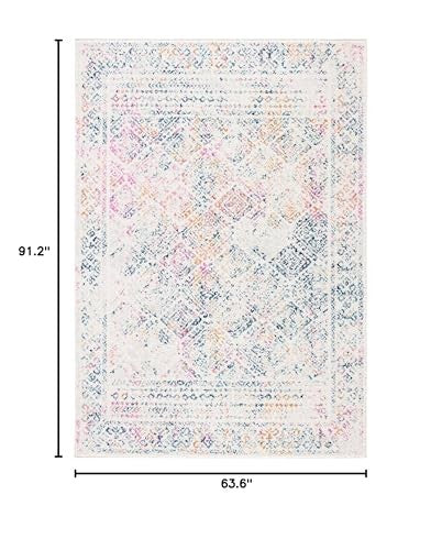 Safavieh Tulum Collection area rug with intricate Moroccan boho pattern in ivory and dark blue, measuring 53x76 inches.