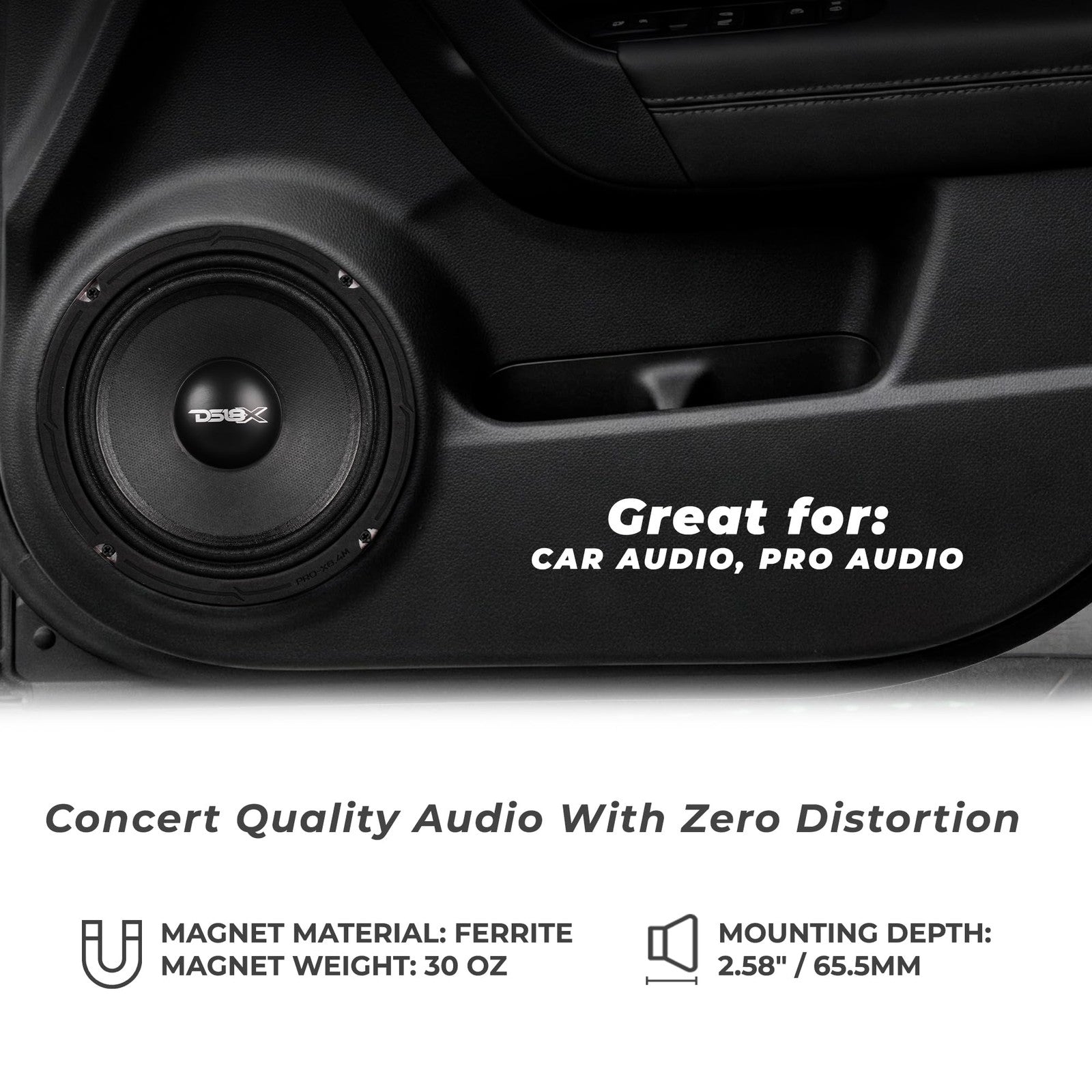 DS18 Pro-X6.4M 6.5-inch red aluminum midrange loudspeaker with 500W max power, 250W RMS, featuring a bullet design.
