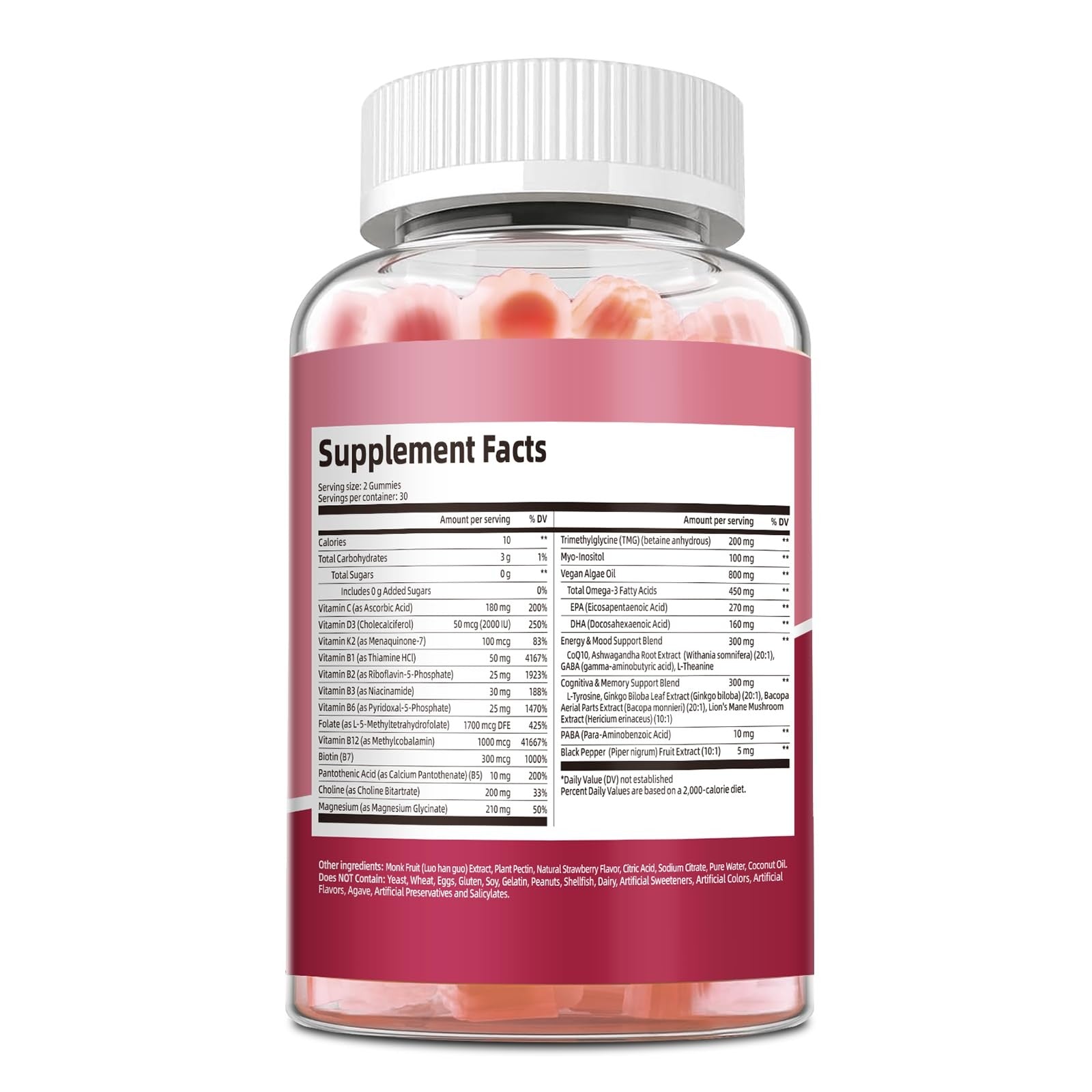 Femmetra Ultra Methylated Vitamin B Complex Sugar-Free Gummies with colorful B vitamin gummy shapes on a white background.