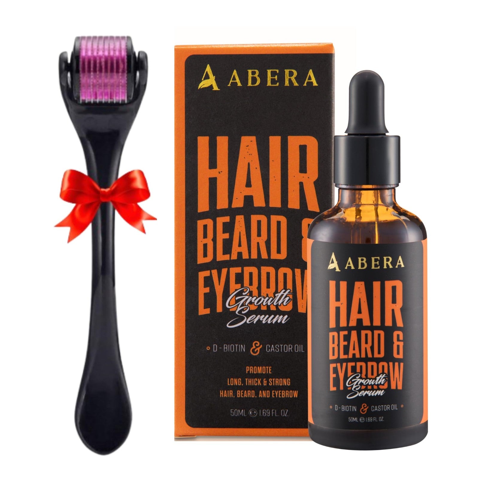 ABERA Hair Growth Serum for hair loss and natural hair regrowth treatment, showing the serum bottle and application dropper.