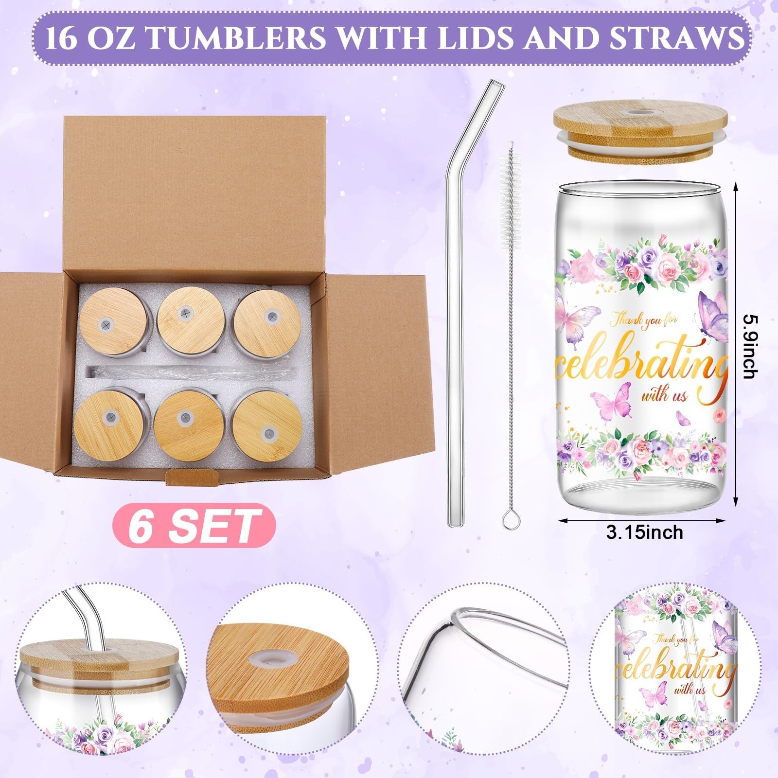 Boao 6-pack baby shower game prizes featuring colorful tumblers with lids and straws, perfect for celebrating and rewarding winners.