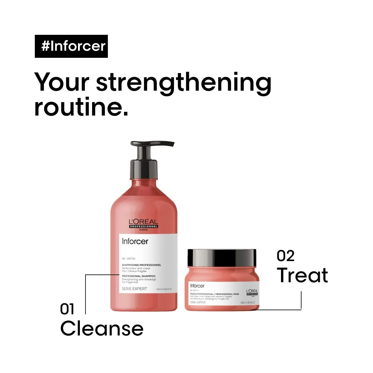 L'Oréal Professionnel Paris Inforcer strengthening shampoo bottle with label, designed to prevent hair breakage.