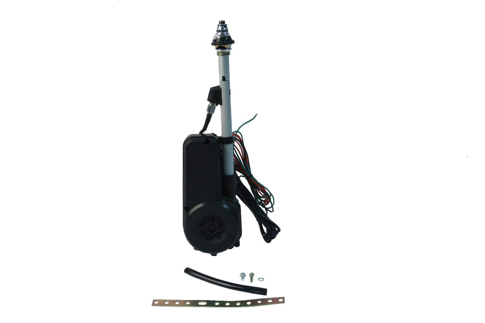 URO Parts AUTA2050 universal power antenna kit with chrome mast installed on a vehicle, showing the sleek chrome finish.
