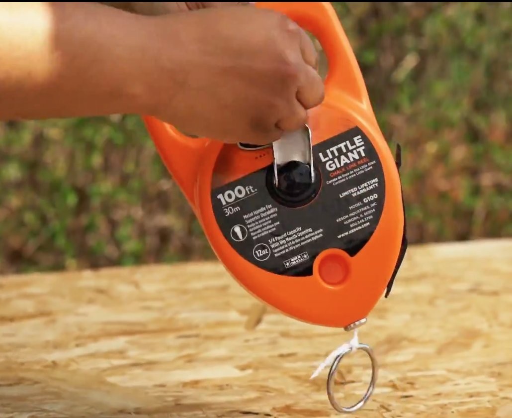Keson G130 giant chalk line reel with 130ft length and 24oz chalk capacity, featuring durable construction and ergonomic handle.