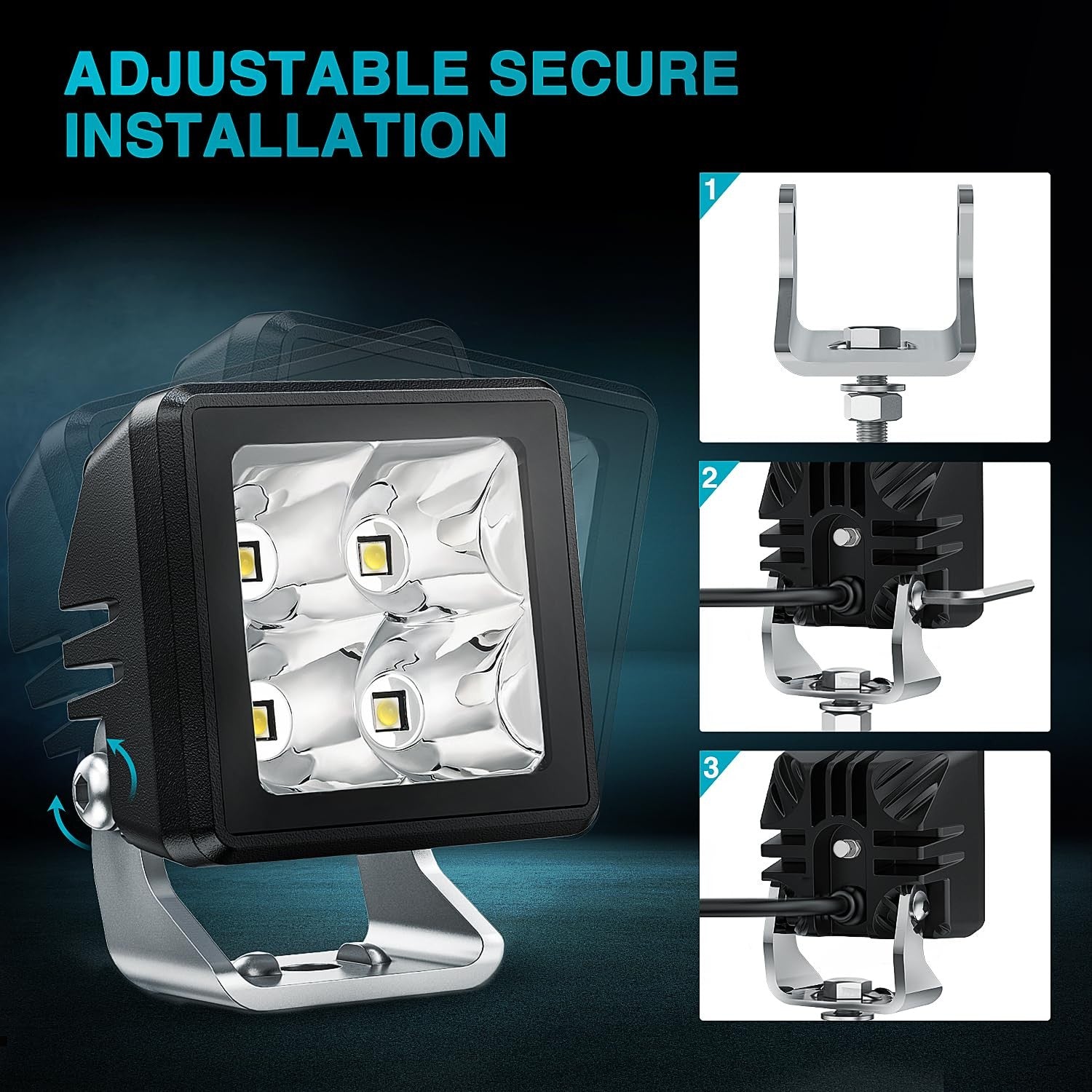 Nilight motorcycle LED pods, 2-inch 20W spot beam mini driving work lights, with black housing and mounting brackets.