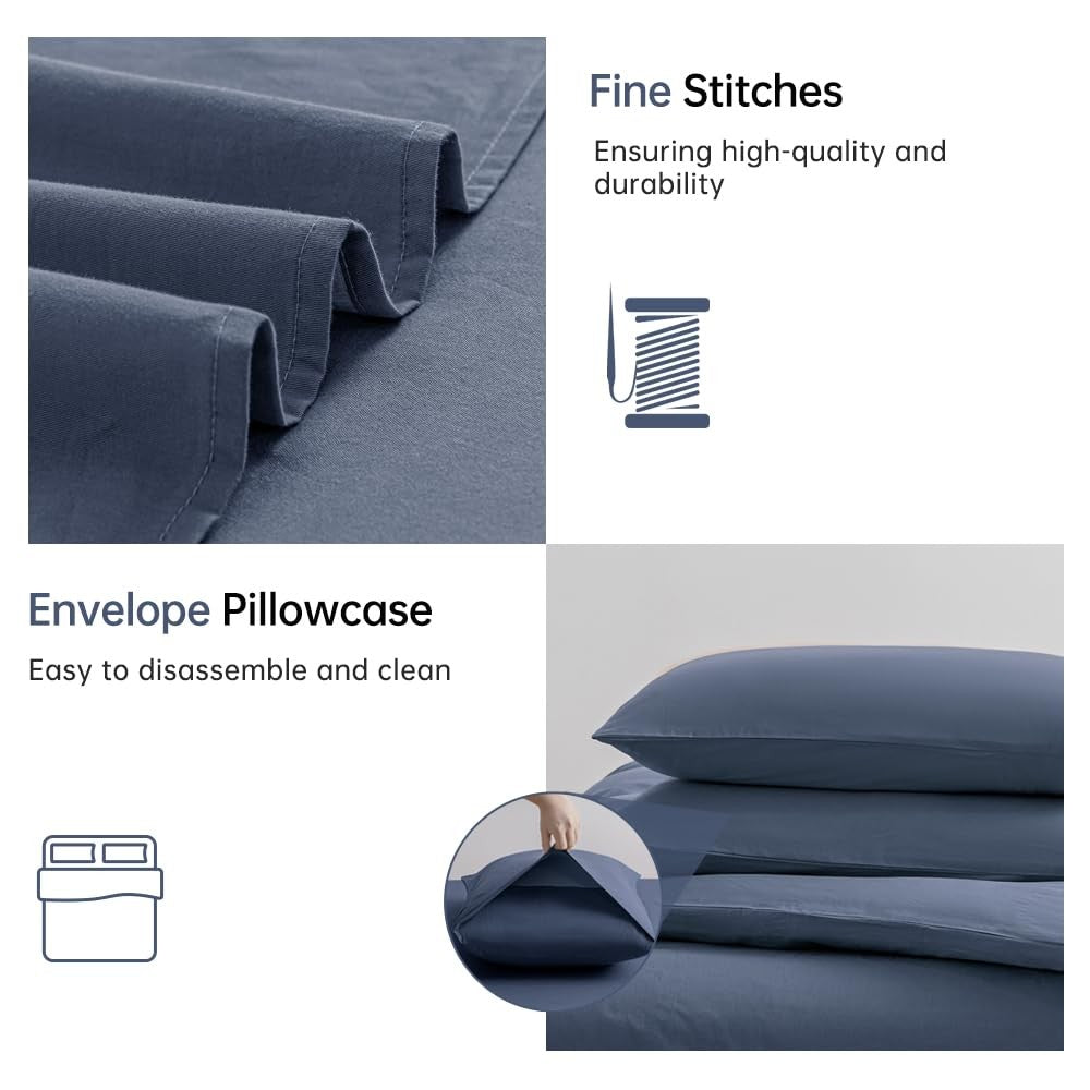 Jellymoni queen size bedding duvet cover in 100% washed cotton linen-like fabric, featuring a soft, textured design.