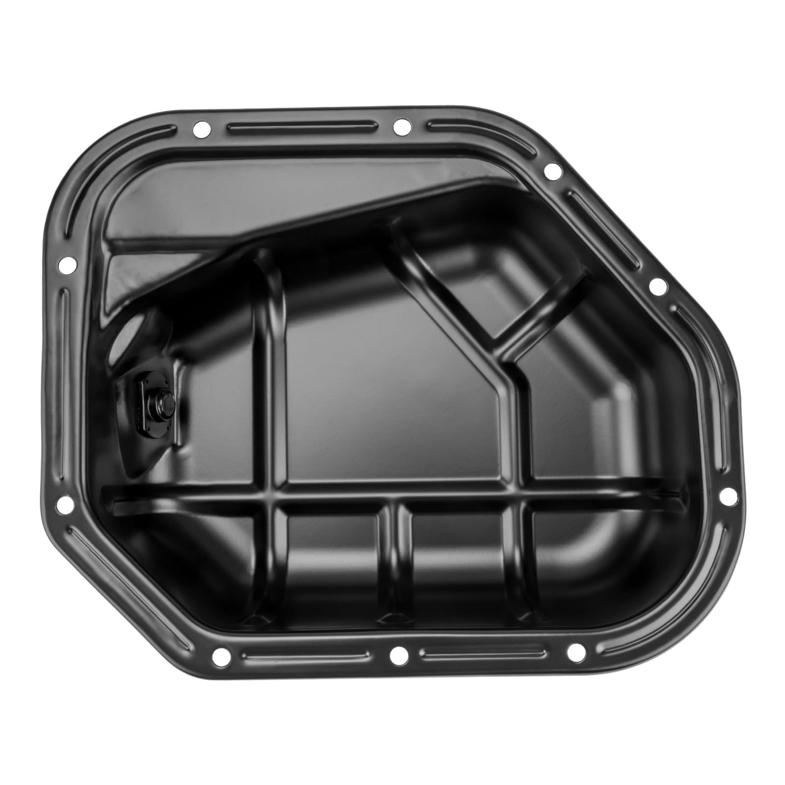 KAX 264-360 engine oil pan for Hyundai Santa Fe 2.7L (01-05) and Kia Sportage, showing the metal oil pan with drain plug.