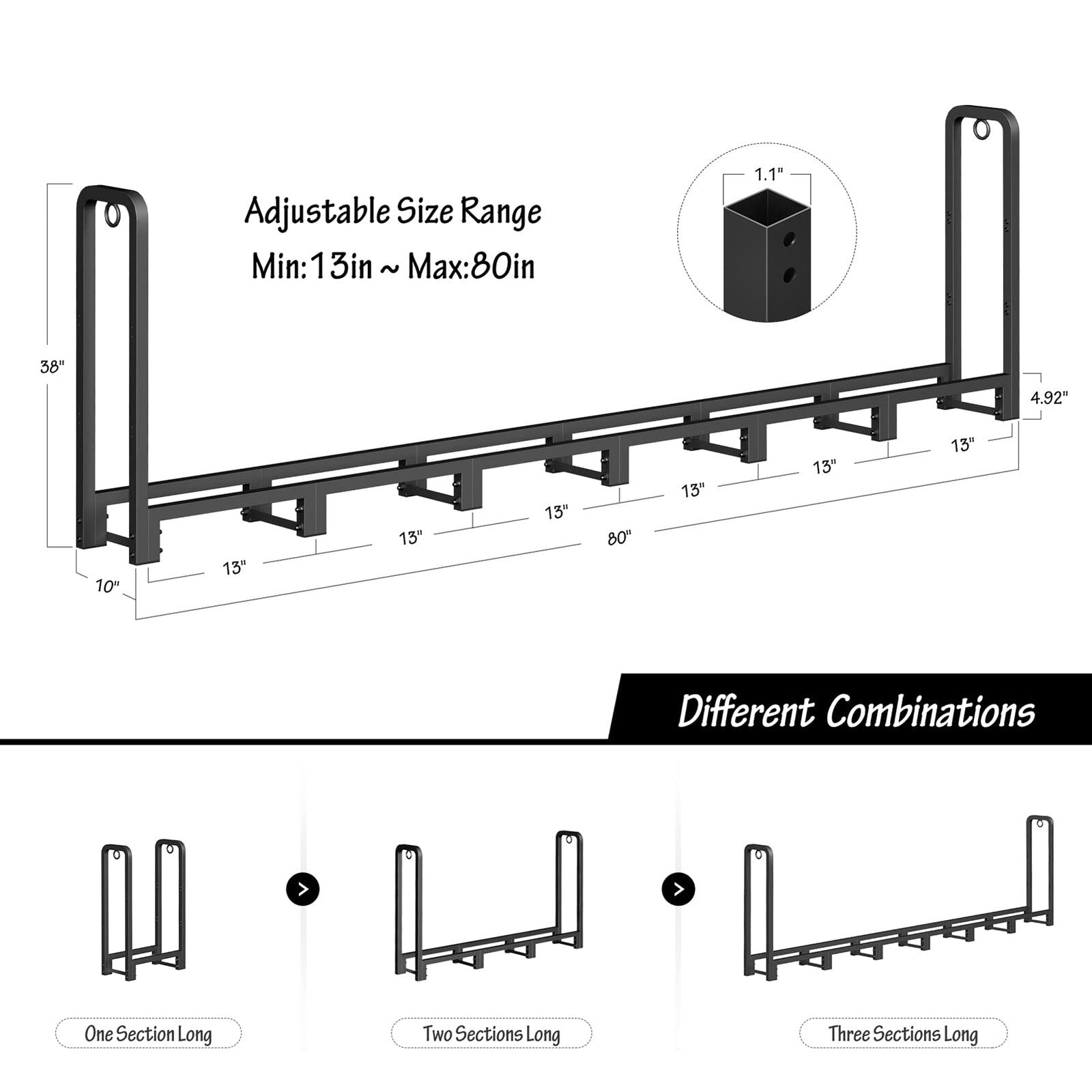 SunyesYoon 80-inch outdoor firewood rack with waterproof cover, heavy-duty metal log storage for outdoor use