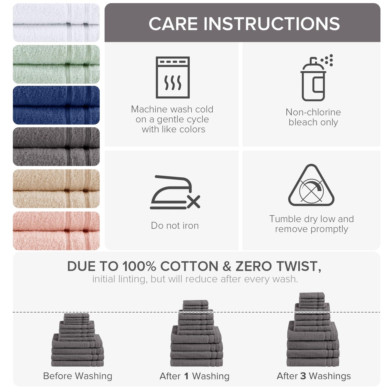 Comfort Spaces luxury bath towel set with 4 hand towels and 8 bath towels, quick-dry cotton in neutral colors.